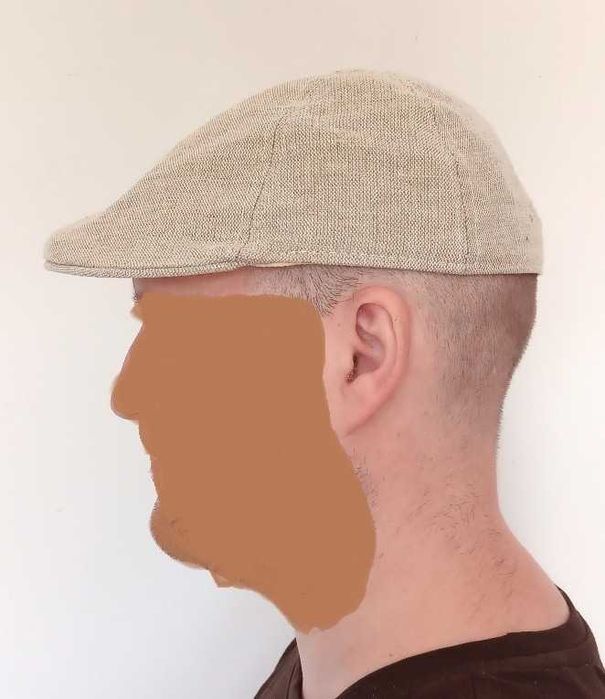 lniany beżowy męski kaszkiet na lato 59 cm jak nowy