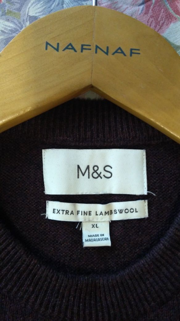 Светр джемпер з вовни кольору бургунді Marks&Spenser 
Extra Fine Lambs