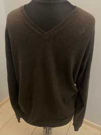Mc Neal, męski sweter w serek  r. L brązowy, bawełna + kaszmir