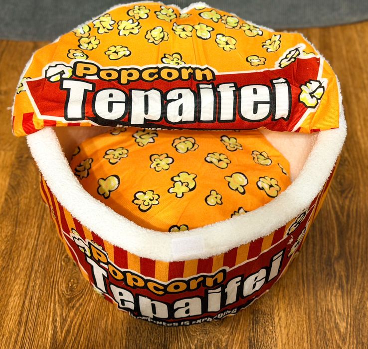 legowisko dla kota w kształcie kubka popcornu