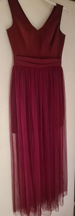 Długa sukienka balowa, studniówka, wesele, bordowa XS
