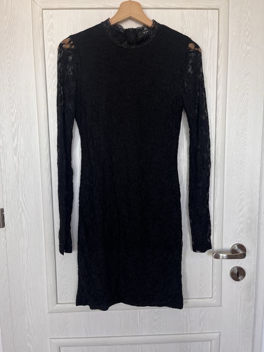 Seksowna czarna sukienka z długimi koronkowymi rękawami rozmiar S 36