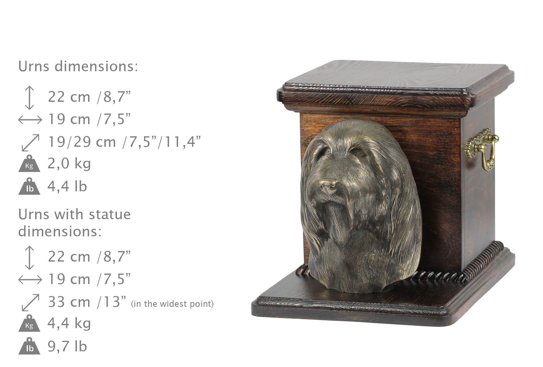 Bearded Collie urna wykonana z drewna z psem Art-Dog
