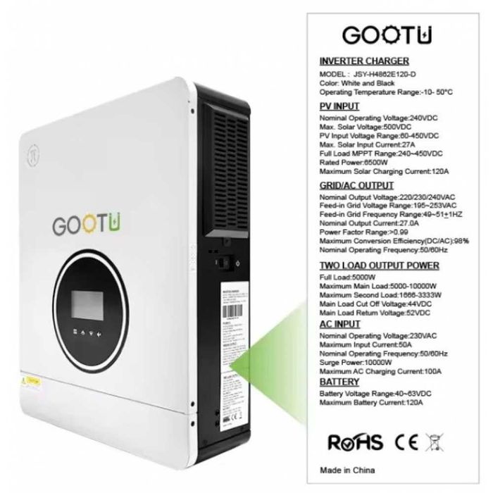 Інвертор 6,2кВт + акумулятор LifePo4 3.6кВт/г 48v резервне живлення