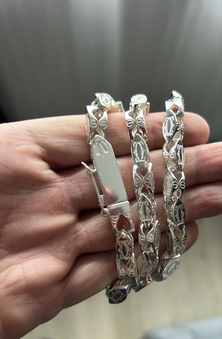 PIEKNY Srebrny Łańcuch Cartier plus Krzyż