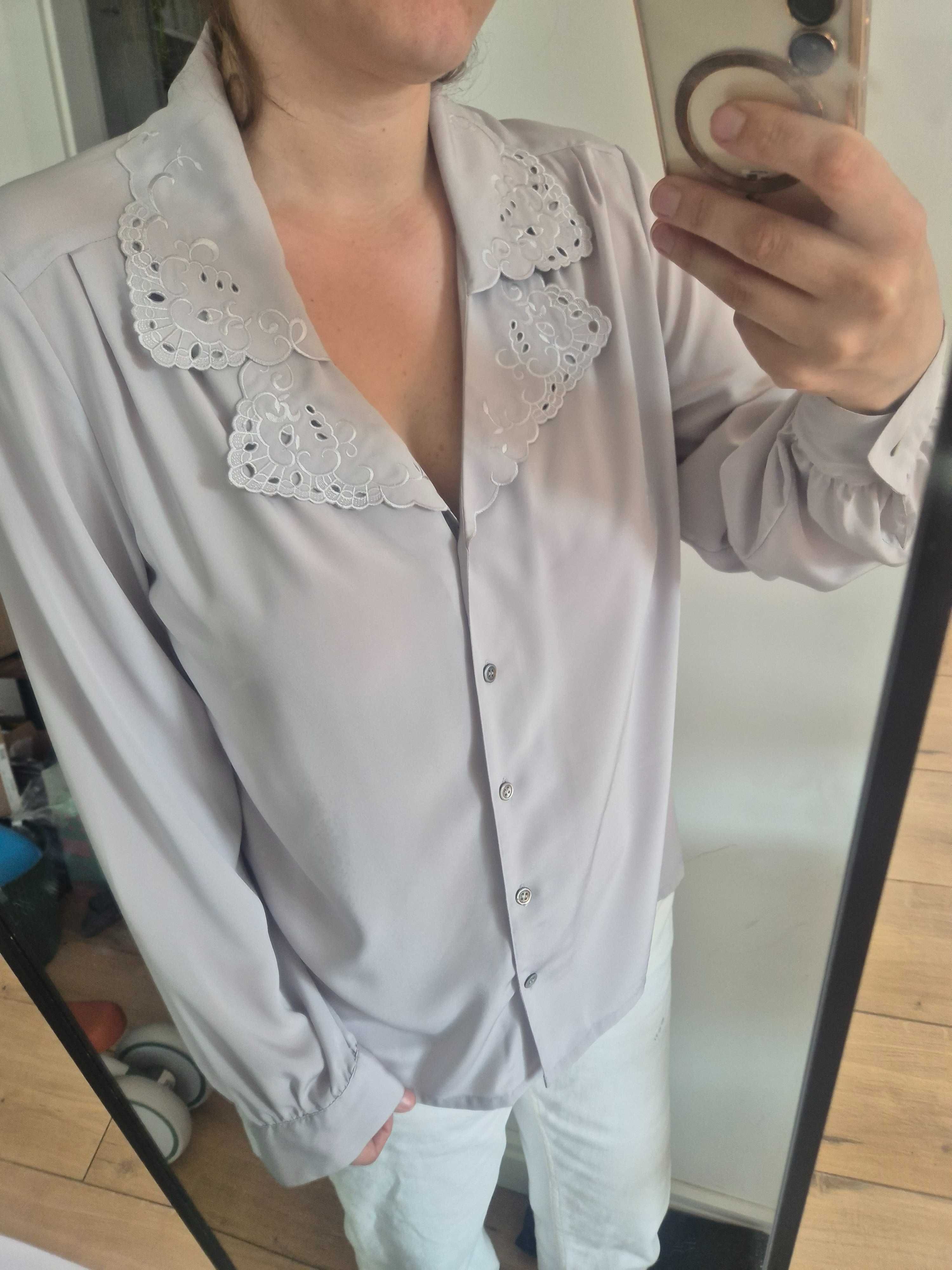 Koszula szara srebrna z haftem elegancka wizytowa oversize 44/XXL