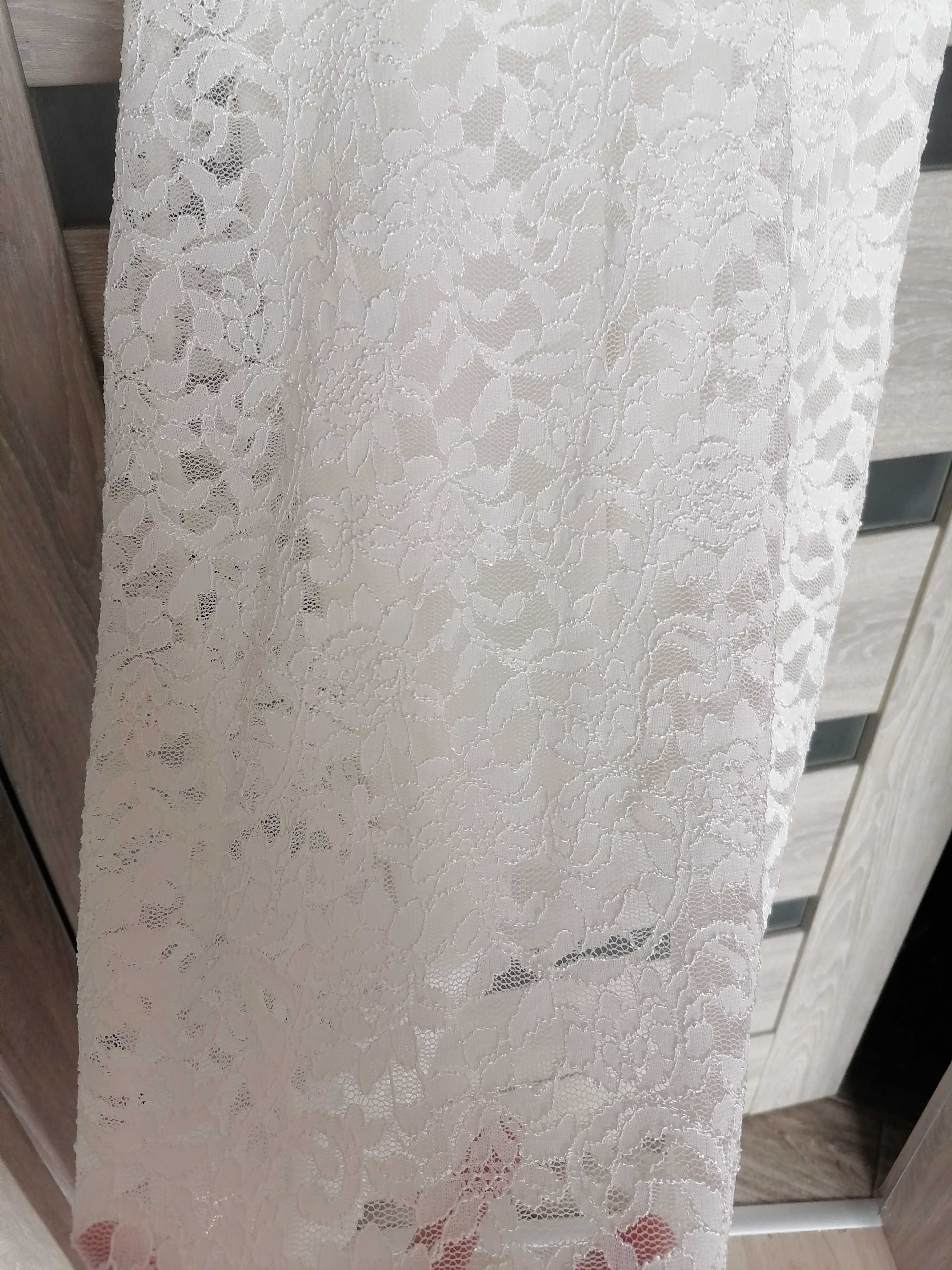 Nowa prosta elegancka sukienka koronkowa ecru 34 midi