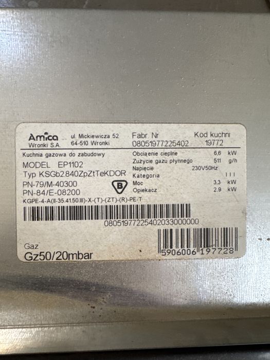 Piekarnik Amica uszkodzony termostat