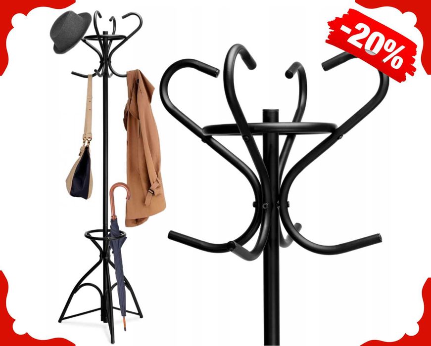 Nowy Wieszak Na Kurtki Ubrania Stojący Czarny Stojak Podłogowy (-20%)