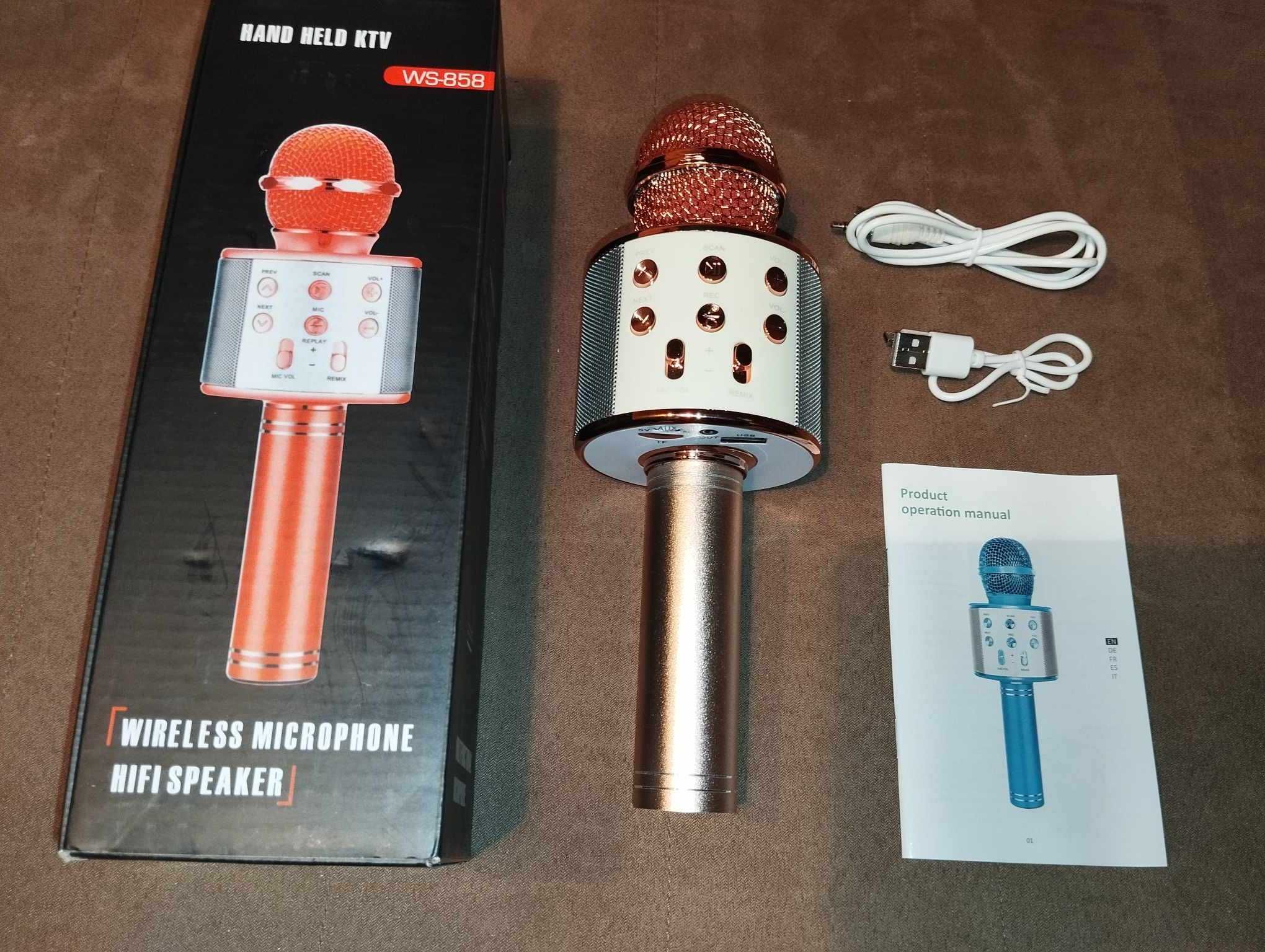 Biało-Różowy Mikrofon Karaoke z Głośnikiem