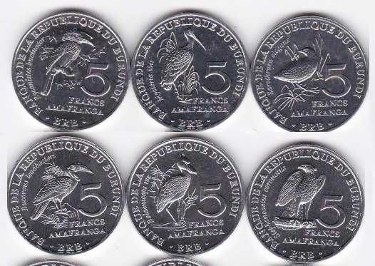 монеты. Бурунди - набор 6 монет. 5 Francs 2014