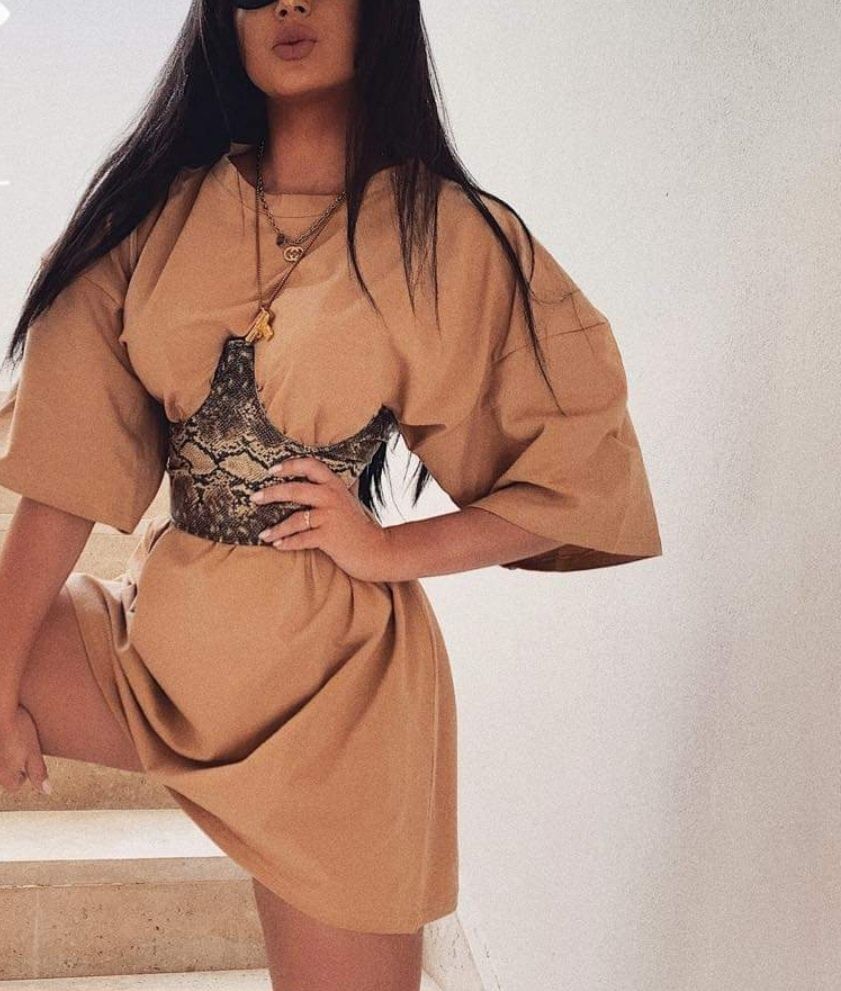 Karmelowy tshirt sukienka camel uni