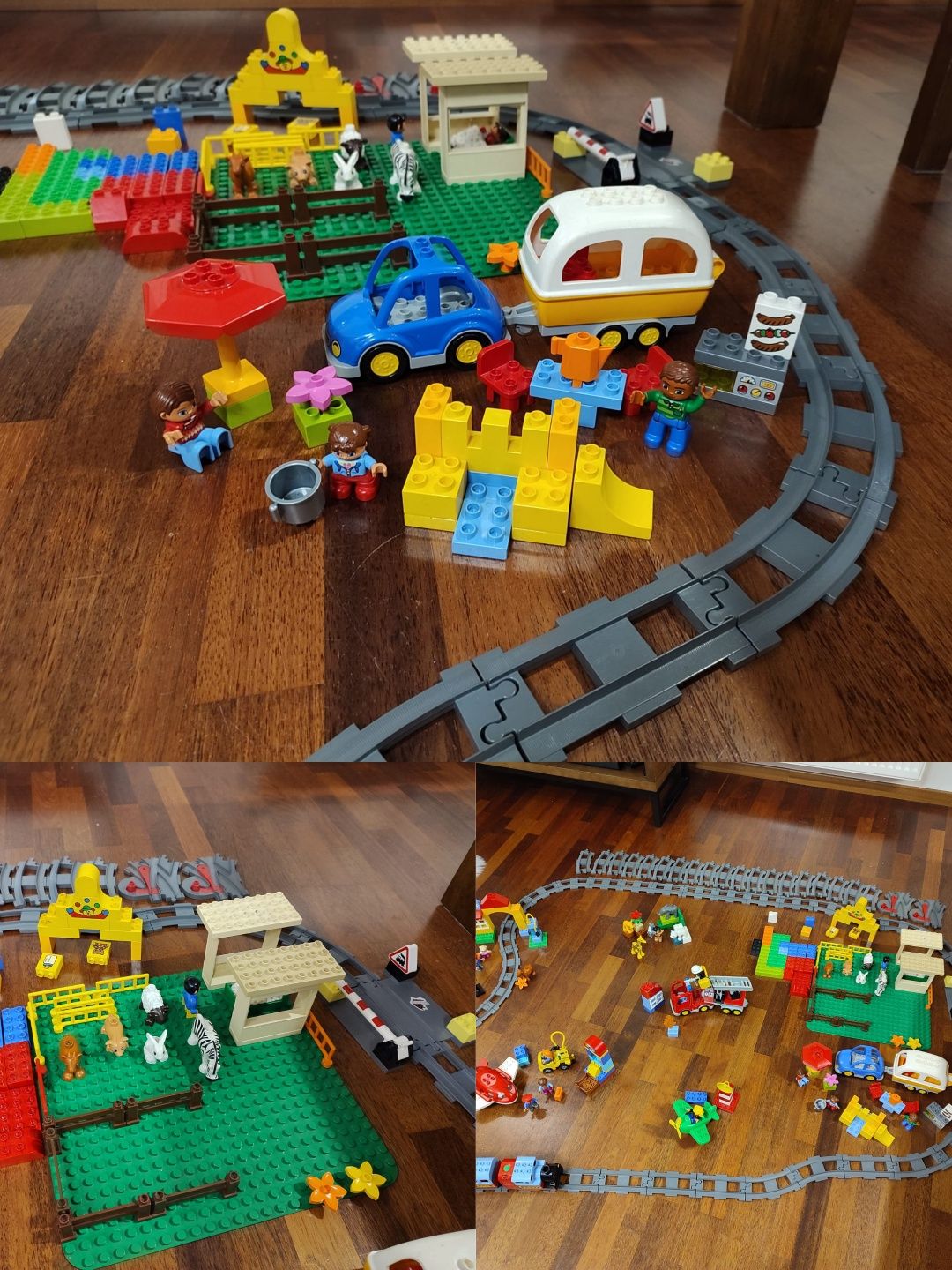 LEGO Duplo pociąg, tory, straż, płyta, samolot, zoo