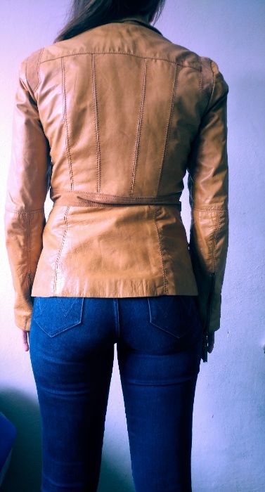 Skóra / Kurtka skórzana damska Stradivarius żółta beżowa rozmiar S