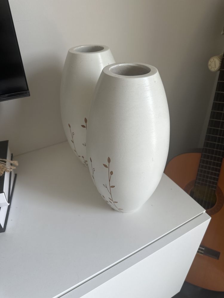 2x Vasos Blomme Decorativos em Madeira Branca