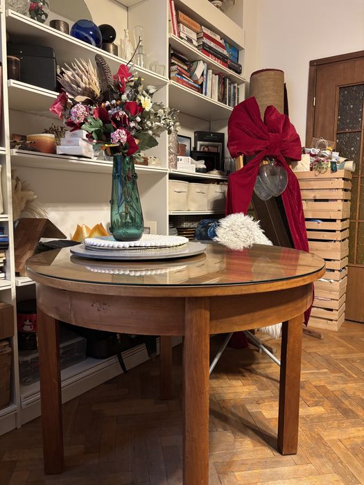 Vintage retro drewniany PRL do odświeżenia 110 cm rozkładany dod 40 cm