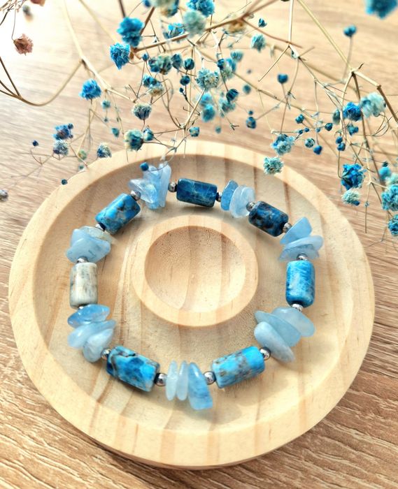 Bransoletka larimar, akwamaryn i hematyt