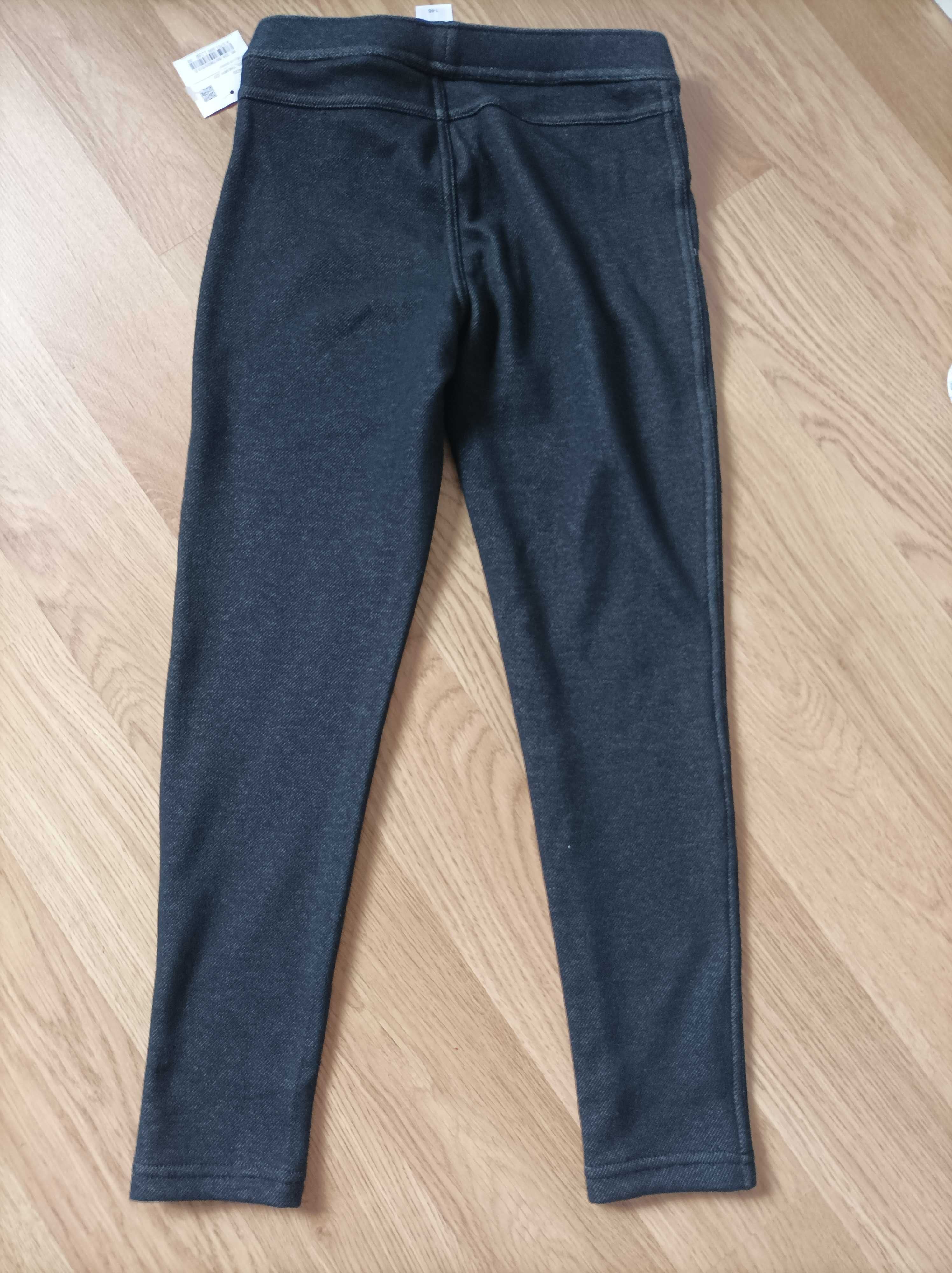 Nowe, ciepłe legginsy z pluszową podszewką, r. 146, ciepłe spodnie.