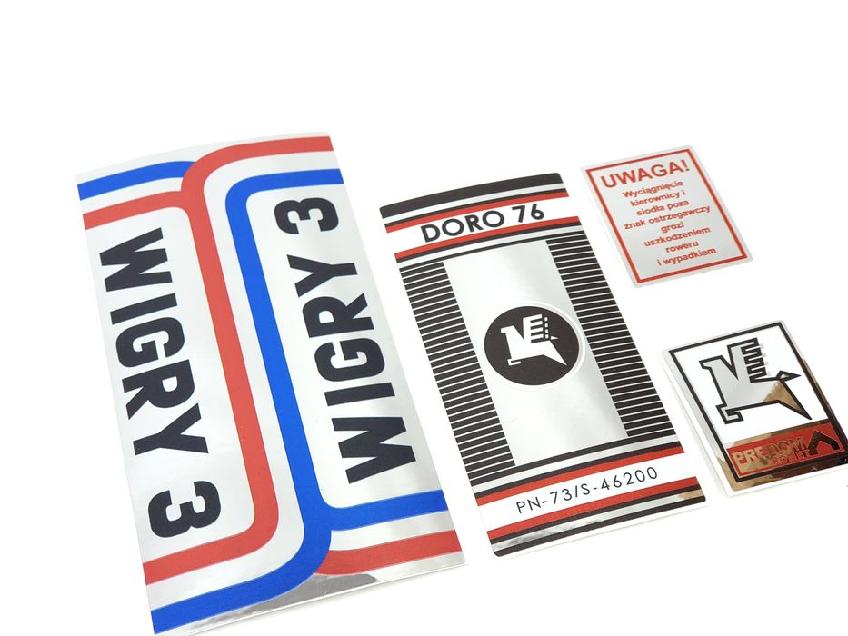 NOWE Naklejki Romet Wigry 3 Doro 76 emblematy loga komplet