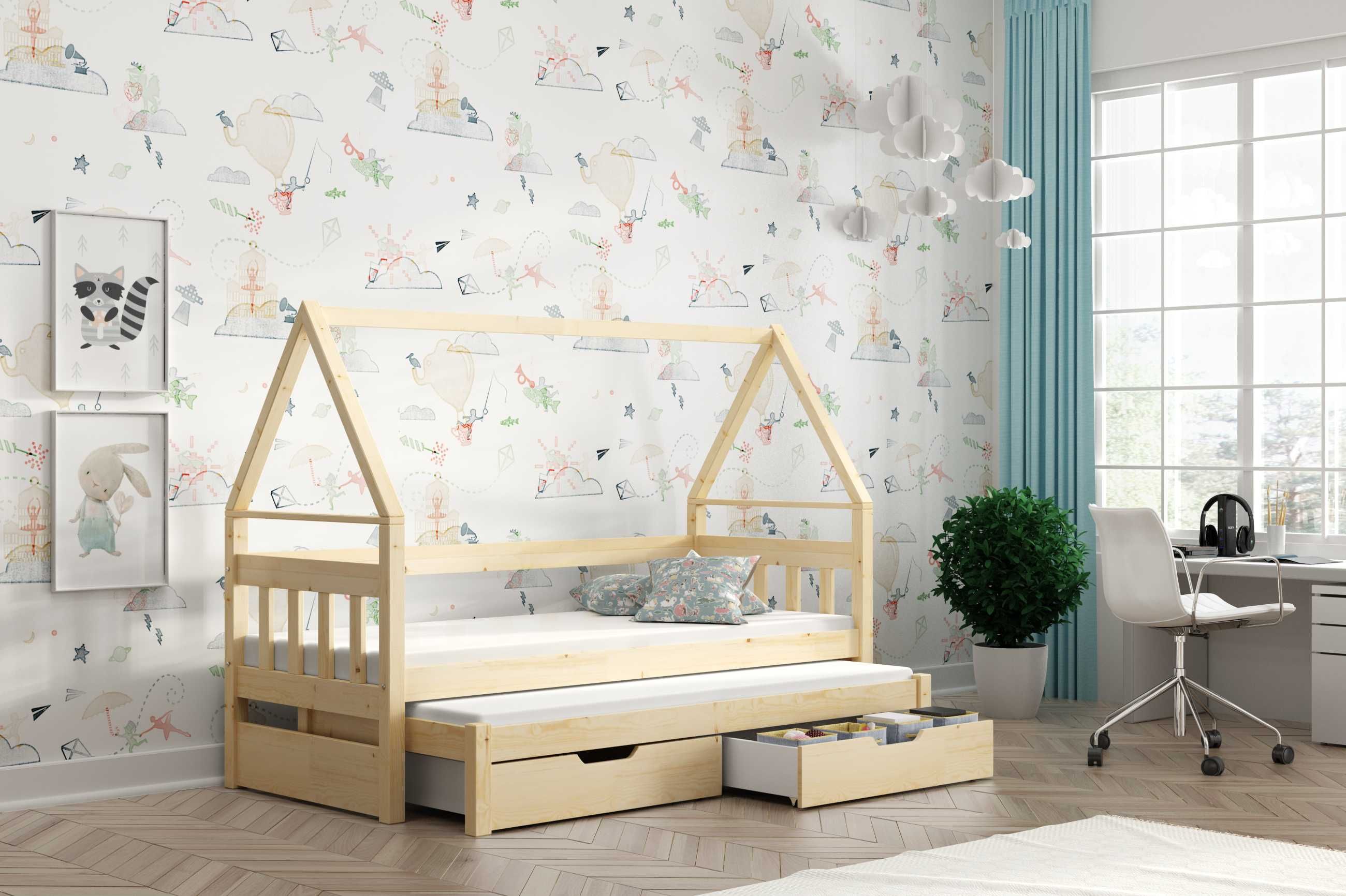 Drewniane łóżko dziecięce OLA parter 2 os. z szufladami HIT
