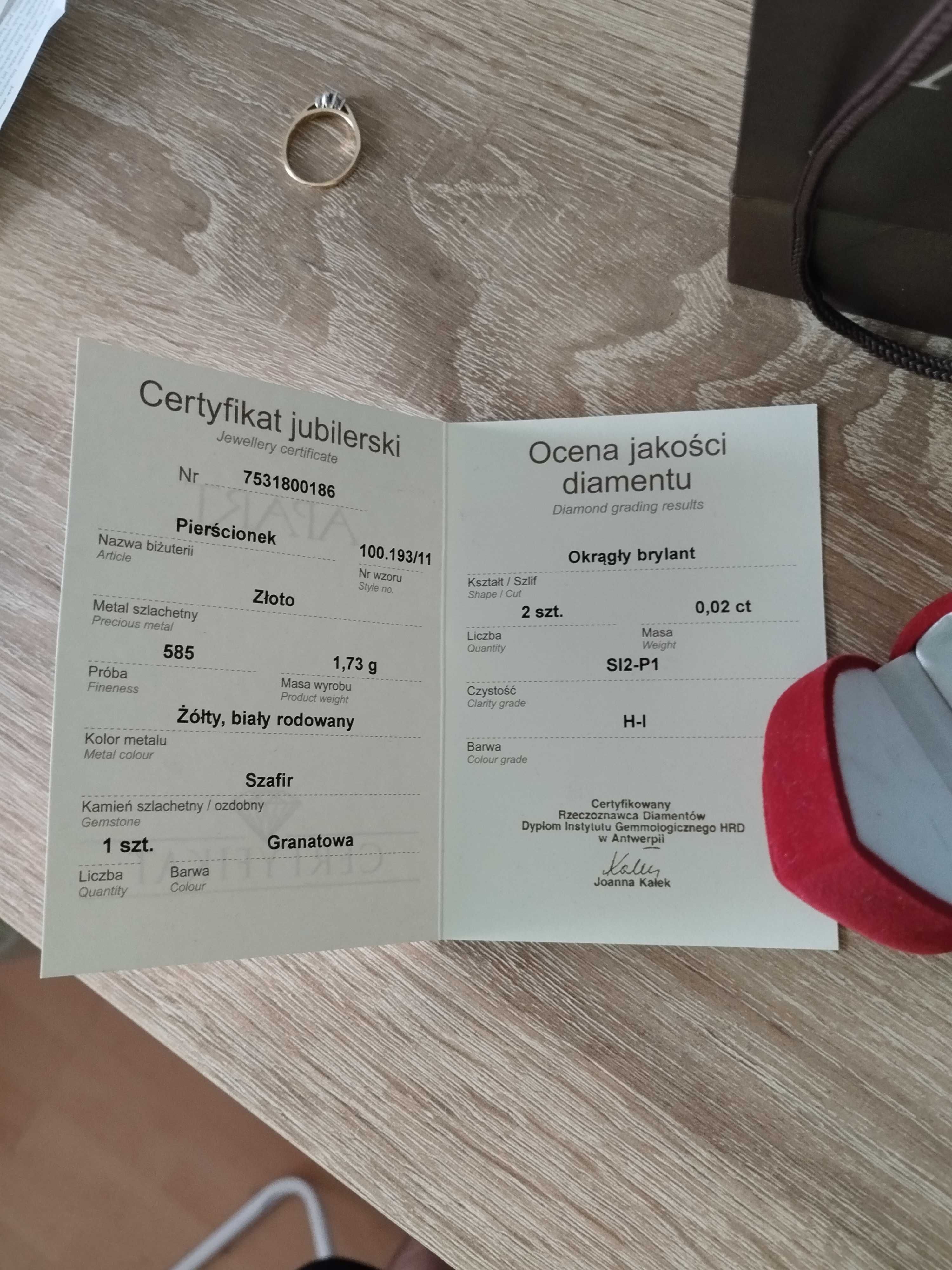Pierścionek zaręczynowy Apart rozmiar 10, złoto/brylant/szafir