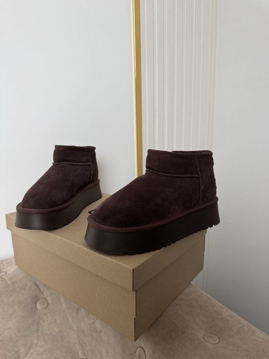 Ugg mini platform шоколад натуральний замш, овчина, фото вживу. Угги