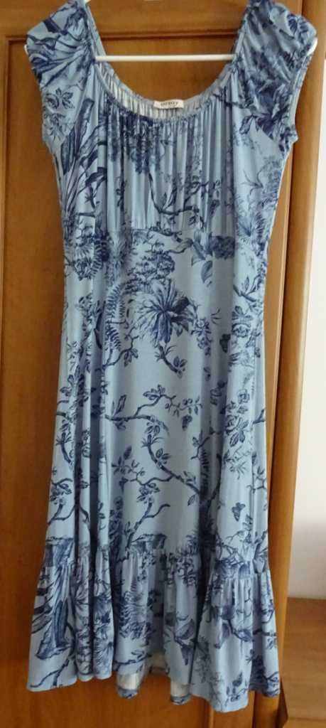 Sukienka Letnia Niebieski Granat Dekolt Falbanka Mały Rękawek - Orsay
