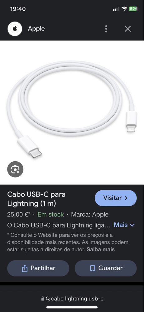 Cabo Ligthning Apple USB-C
