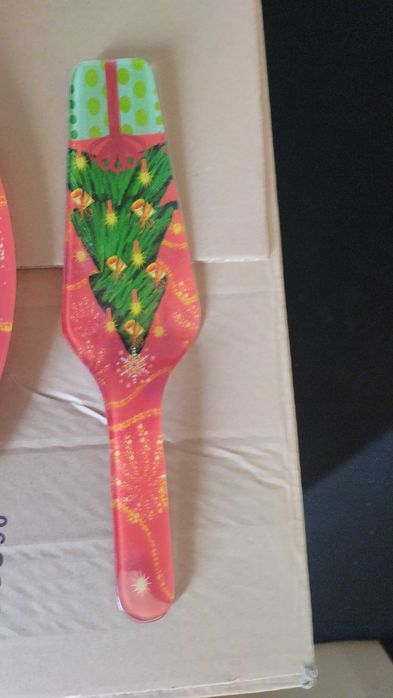 Prato de natal em vidro com espátula de vidro com 30 cm largura  novo