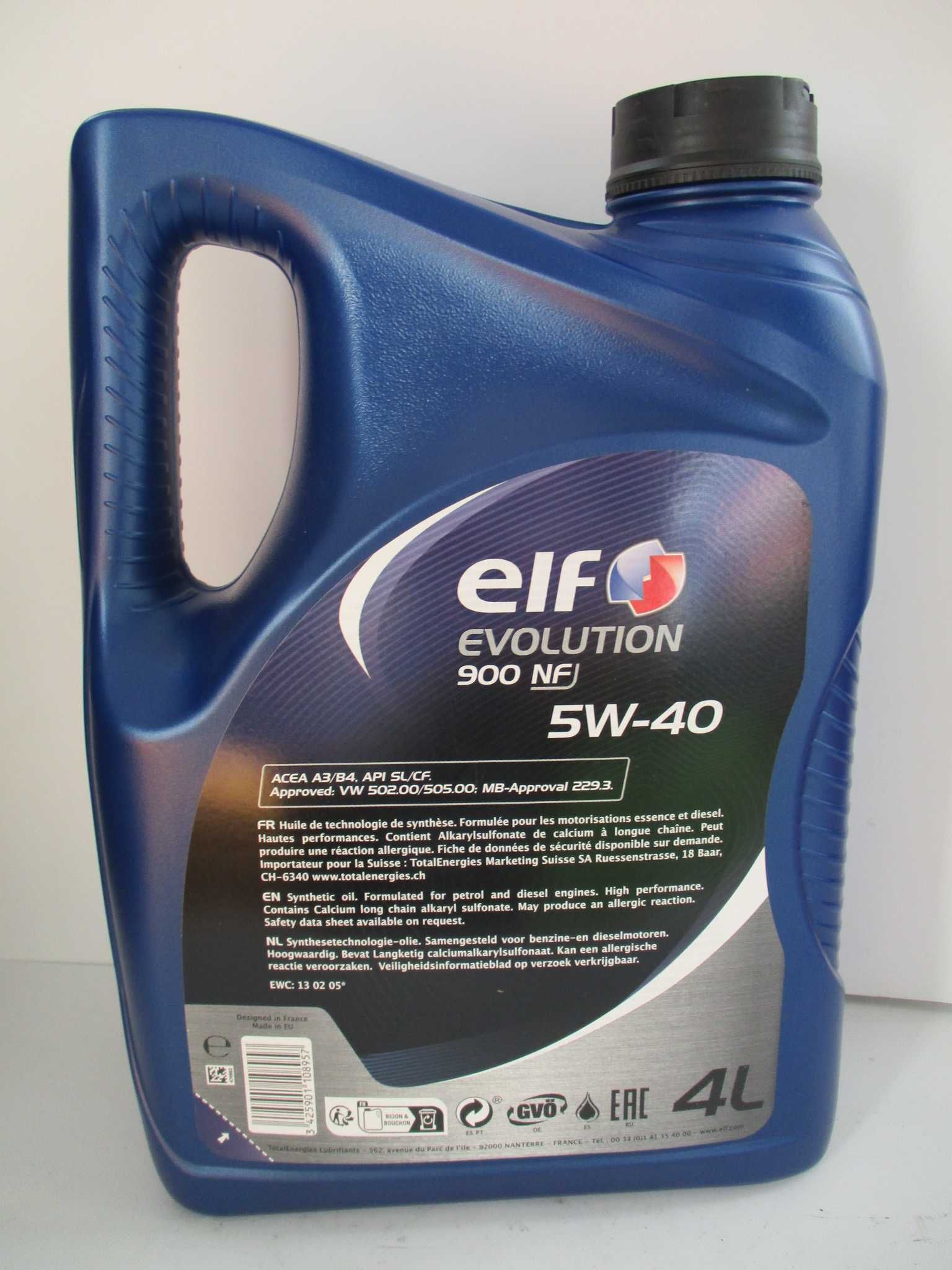 Elf 5W40 Evolution 900 NF 4L API: SL/CF; ACEA: A3/B4