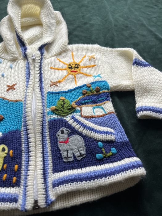 Recznie robiony sweterek na zamek/bluza 74-80