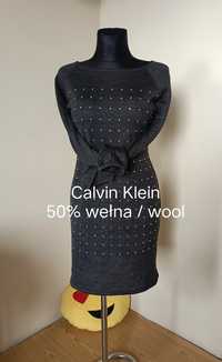 Calvin Klein roz L Nowa damska sukienka, kryształki, wełna, wool