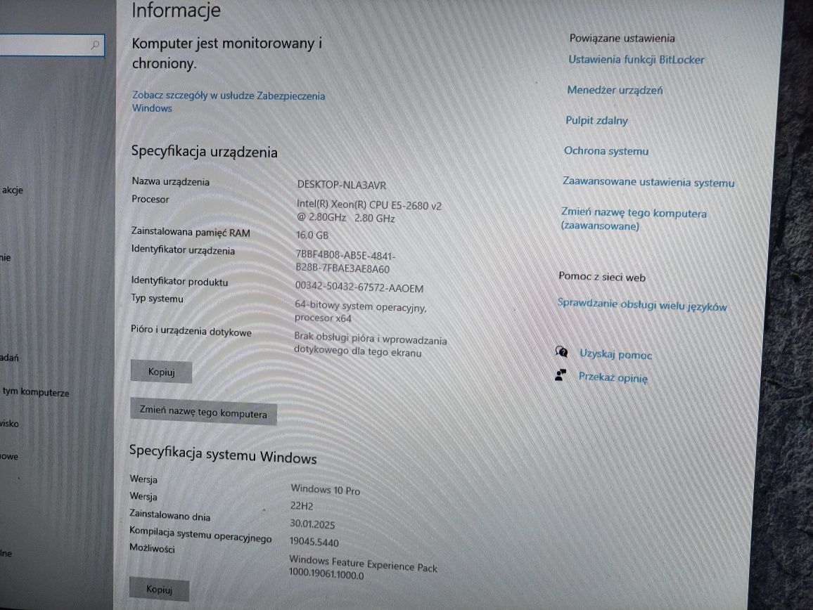 Komputer 20 wątków 10 rdzeni 16 GB ,
