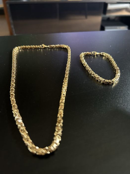 Zestaw łancuszek bransoletka Królewski złoty Nowy pozłacany