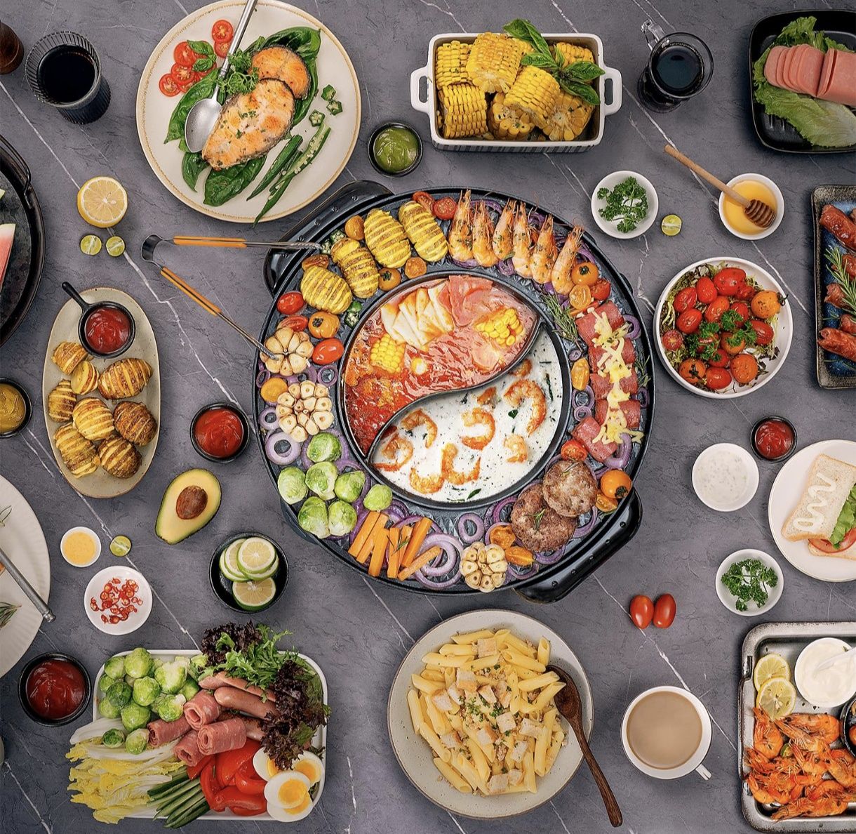 Электрический гриль без дыма и хот-пот Food Party DUO .
