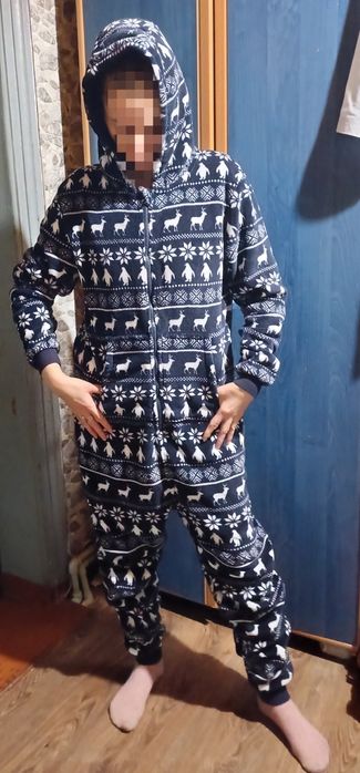 Пижама кигуруми плюшевая теплая зимний принт