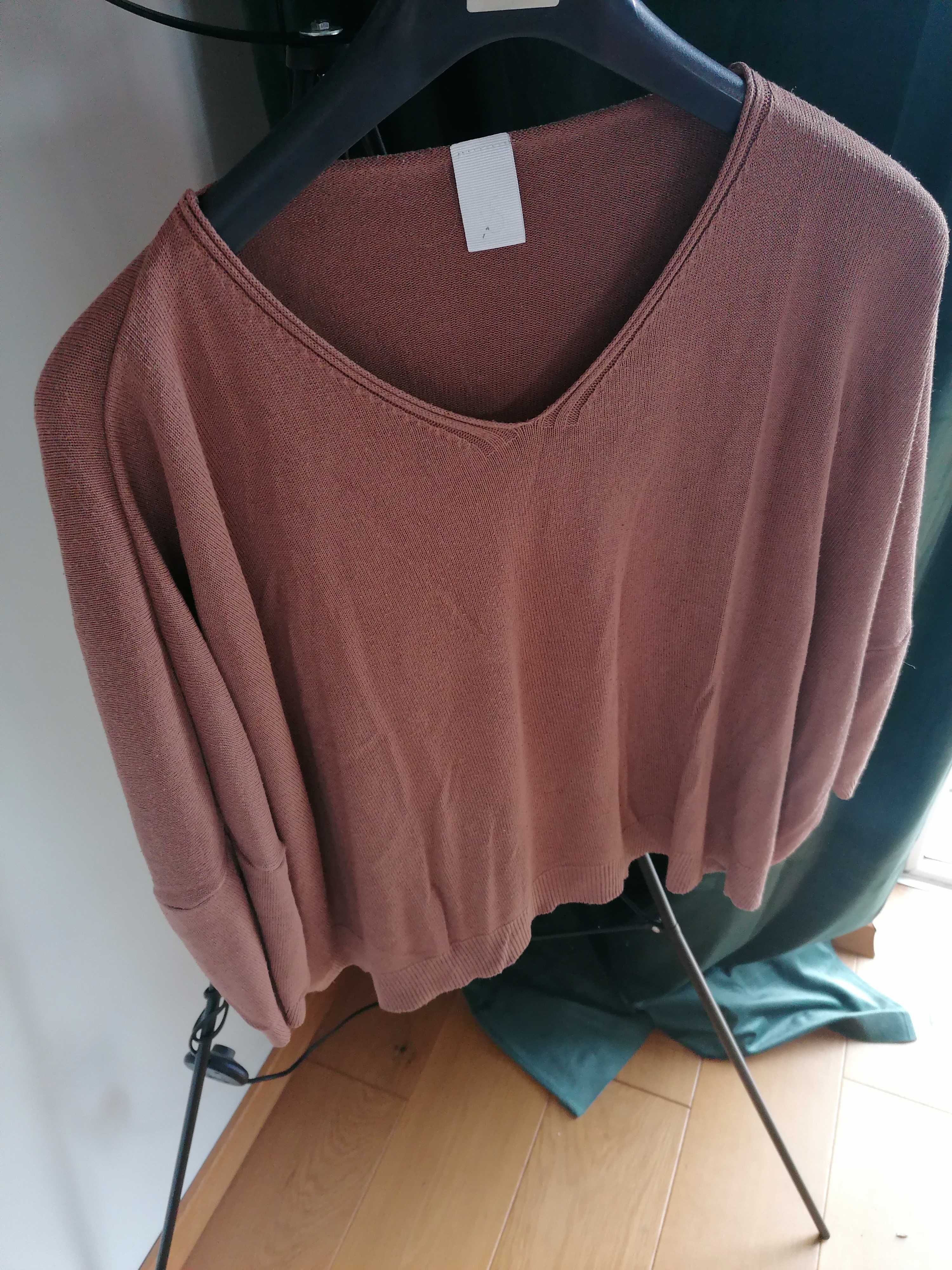 XS sweterek brązowy narzutka oversize Made in Italy