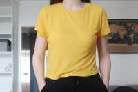 Bluzka z krótkim rękawem żółta, t-shirt prążkowany