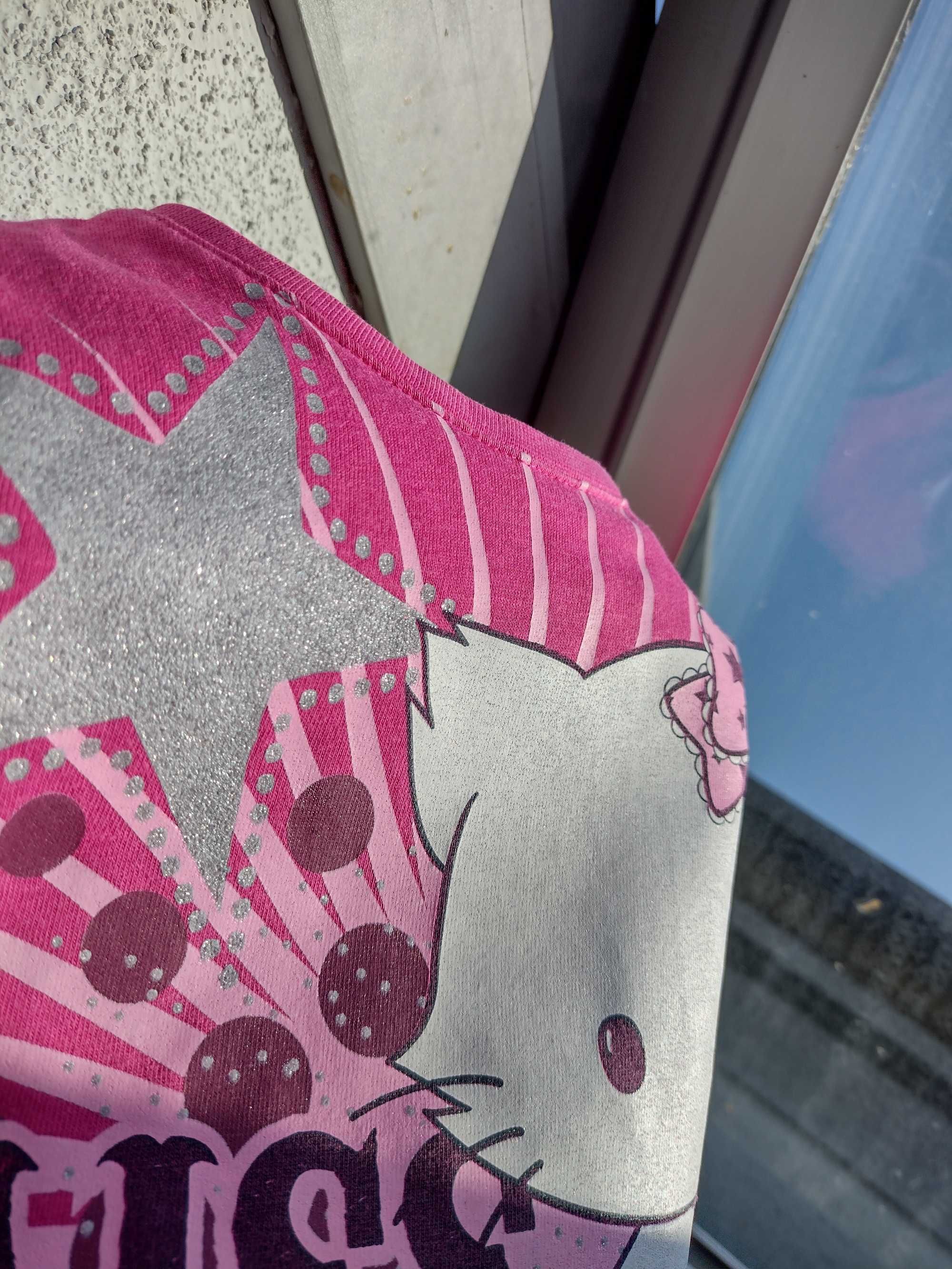 fuksja różowa koszulka 98 bluzka frędzelki Hello Kitty z kotkiem kotek