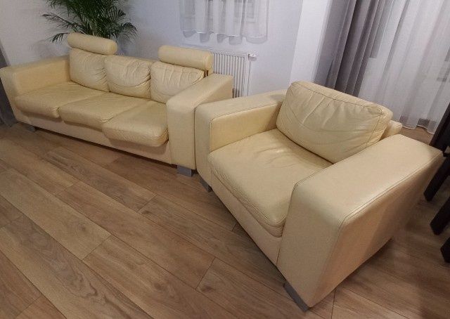 Skórzany wypoczynek  ( kanapa +  fotel)