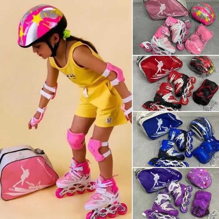 Дитячі роликові ковзани з захистом та шоломом в комплекті детские роли