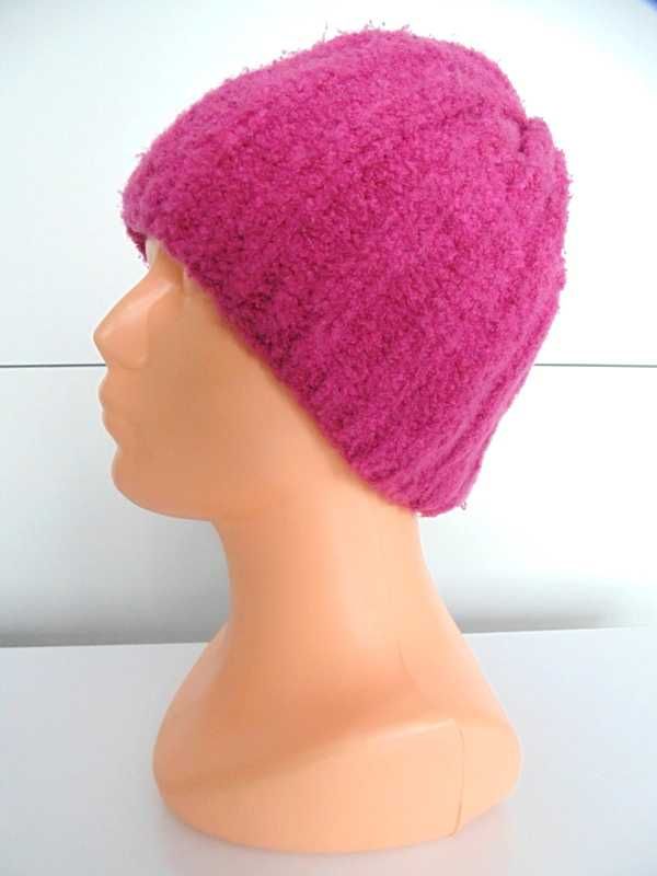 Tompex różowa cieplutka czapka damska wełna z akrylem