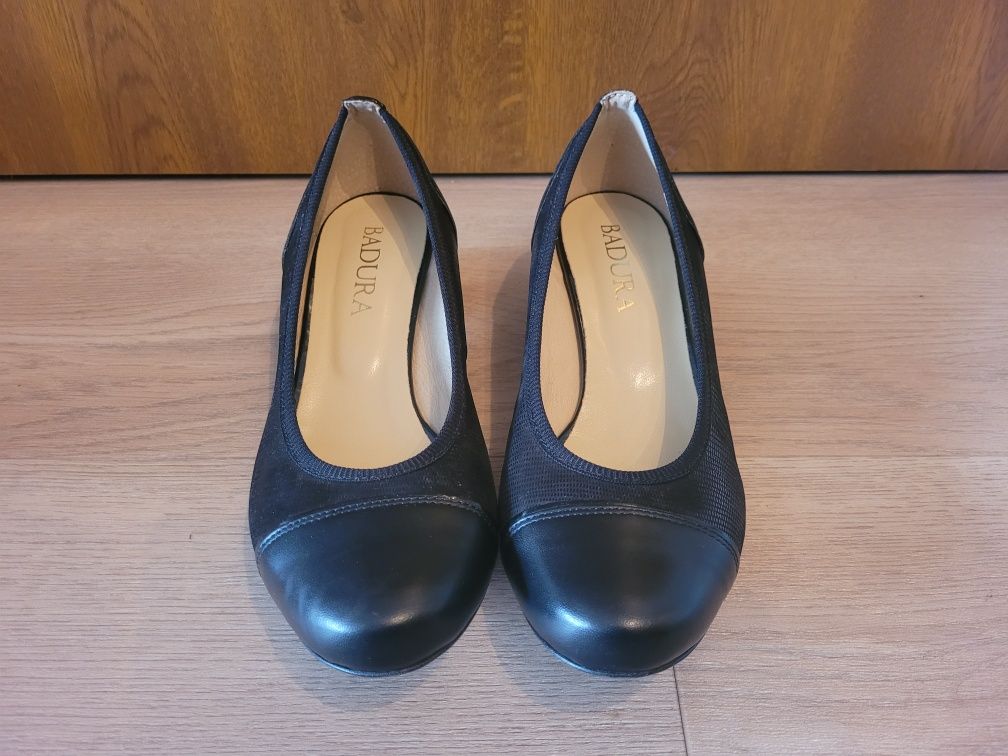 Czółenka BADURA r. 38 nowe, buty damskie, czarne, obcas