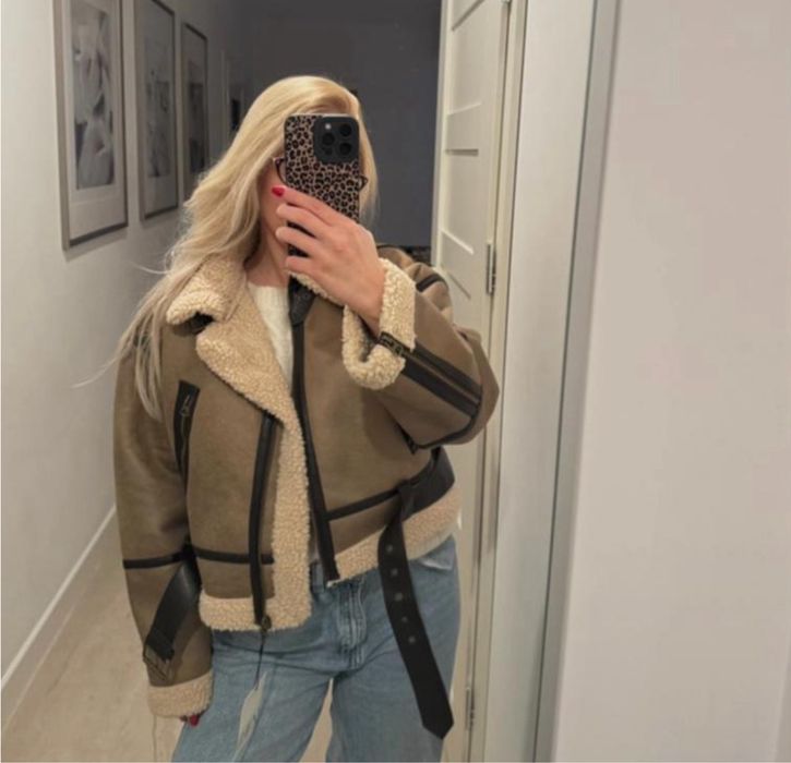 Дублянка зара zara оверсайз авіатор беж коричнева