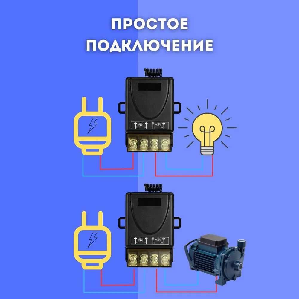 Радиоуправляемое реле с пультом д/у 433 МГц 220 В 30 Ампер