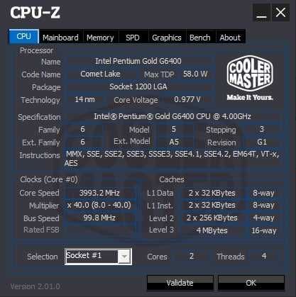 Komputer do biura Pentium Gold G6400 / 2x4GB 3000MHz