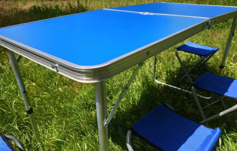 Раскладной стол и стулья 4 шт синий Стол чемодан складной со стульями