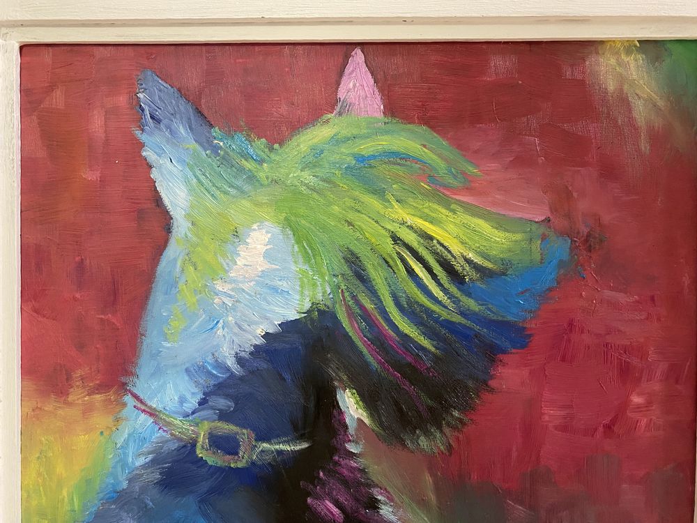 Mój pies terier. Obraz ręcznie malowany w ramie drewnianej