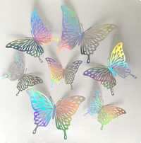 Duże Motyle 3D Ażurowe Mieniące 12 szt Naklejki na ścianę