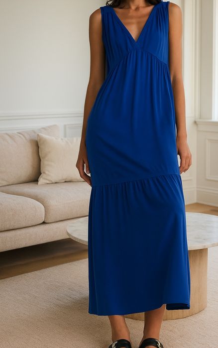 Niebieska sukienka z wiskozy letnia suknia maxi długa